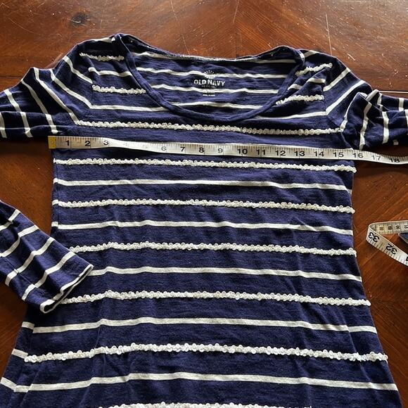 Old Navy Size XS Navy & White Striped Knit Top with Sequins Long Sleeve - Picture 6 of 7